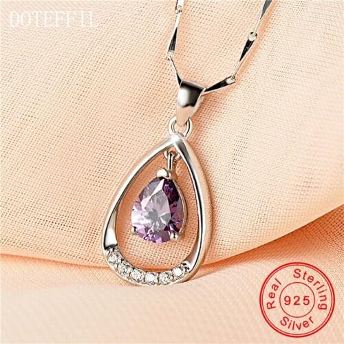 Hot 925 Silver Woman Charm Necklace AAA Zircon 100% Sterling Silver Chain Necklace Fashion Luxury Jewelry 3 Color Choice