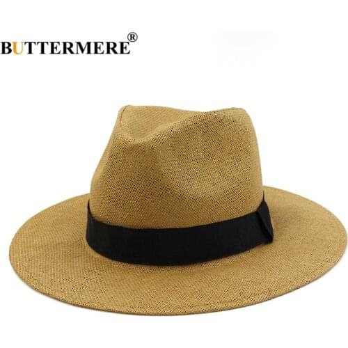 Panama Hat British Style Summer Sun Hats for Women Man Beach Straw Hat for Men UV Protection Cap Beige Sunhat Chapeau Sombrero