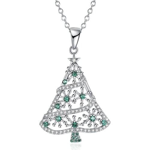 ZEMIOR Christmas Tree Snowflake White Pendant Necklaces For Women Clear Cubic Zirconia Romantic Necklace Fashion Jewelry Gift