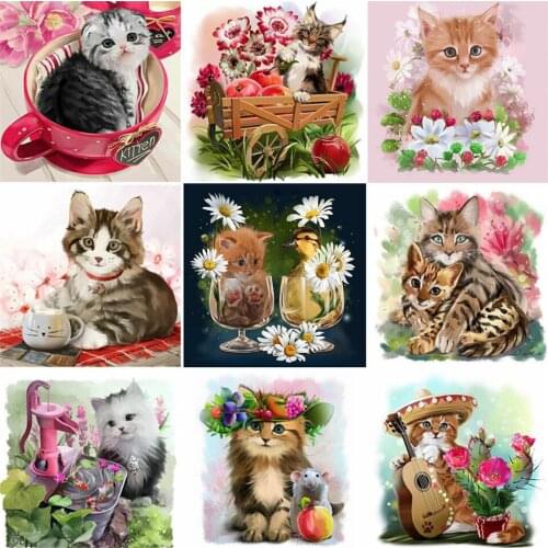 Yujohom 5D DIY Diamond Painting Cross Stitch Cat Flower Diamond Mosaic Animal Embroidery Kit Full Square Drill House Decoration