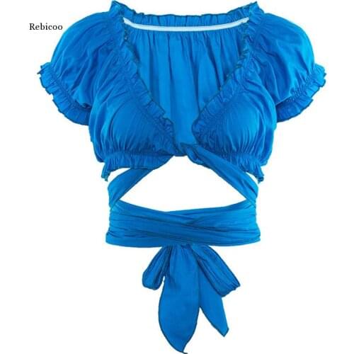 Ladies Sexy Bandage Cross Bandage Crop Tops T-Shirt Hot French Romantic Style Casual Tee Street Clothing