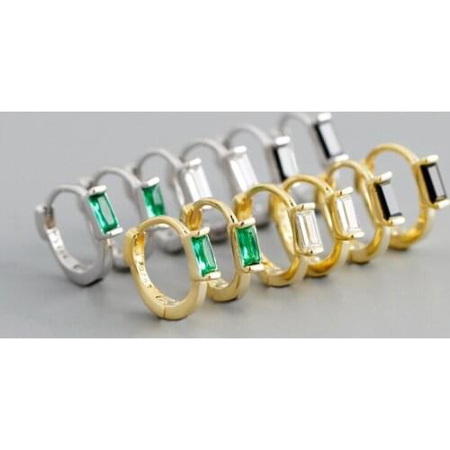 Enosola 925 Sterling Silver Minimalist Geometric Square Colorful Zircon Huggie Stud Earrings for Women Teen Fashion Party Jewelr