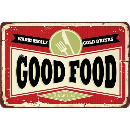 Good Food Poster Tin Sign,Warm Meals Cold Drinks Here Vintage Metal Tin Signs for Cafes Bars Pubs Shop Wall Decorative