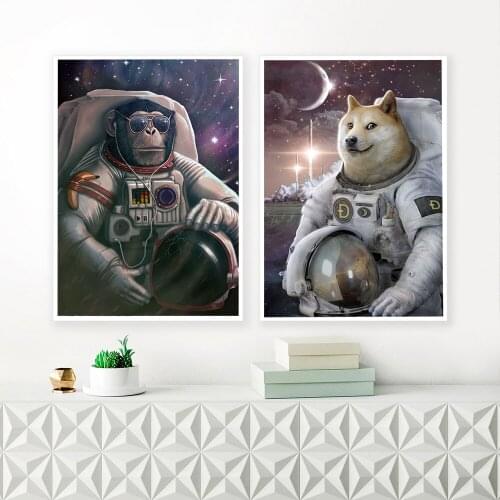 Animal Dog Orangutan Astronaut Posters and Prints Space Farer Canvas Painting Modern Science Wall Art Pictures Office Home Decor