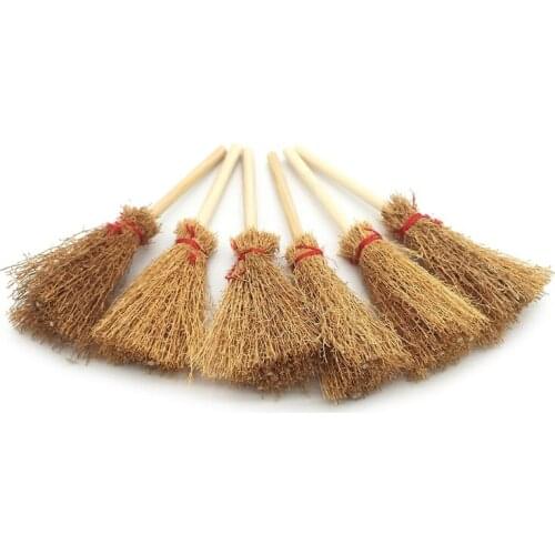 12pcs Mini Broom Red Rope Straw Brooms Hanging Decorations for Halloween Party Costume Dollhouse Accessories