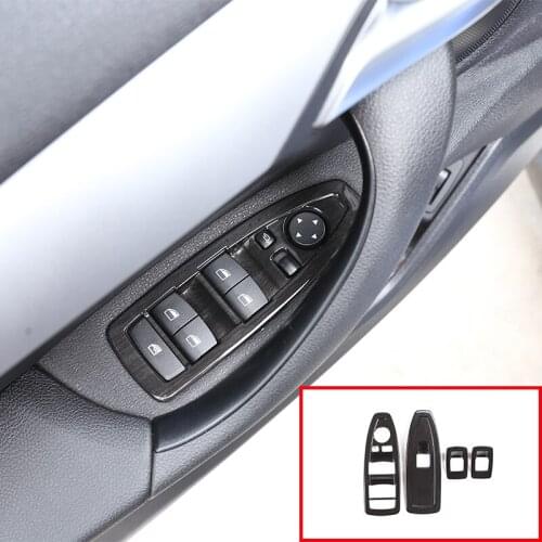 Window Lift Switch Button Frame Trim For BMW X1 F48 2015 2016 20i 25i 25le 2016-2019 For X2 F47 2018-2019 Black Wood Grain 4 Pcs