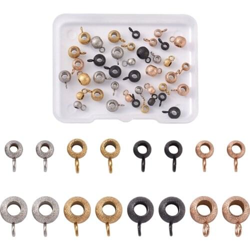 40pcs/box Vacuum Plating 304 Stainless Steel Hanger Links Textured Rondelle Bail Beads DIY Jewelry Making Bracelets Accessories