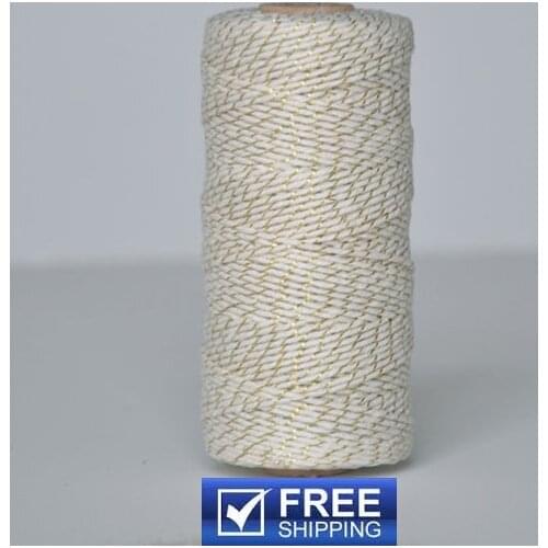 5 Spools (110yard/spool) Wrap Packaging Christmas Wedding White Metallic Gold Bakers Twine-Gift Tag DIY-Rope Cords Cotton String
