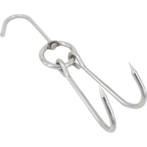 6pcs Stainless Steel Double Meat Hooks Drying Roast Duck Hook Bacon Hanger Grill Hanging Rack 3.5cm Diameter 24.5cm Length A50