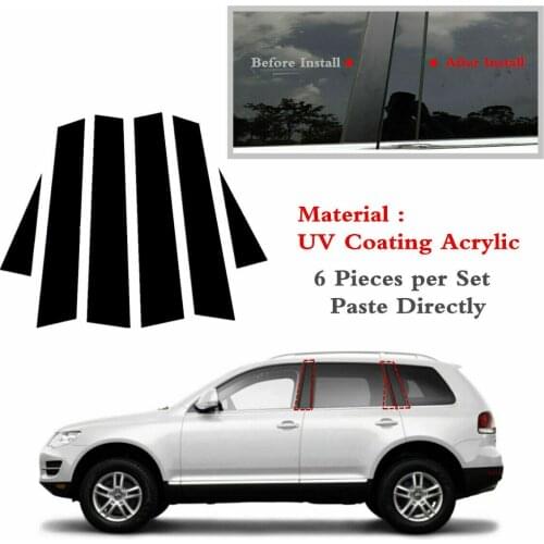 Fit For VW Touareg 7L6,7L7,7LA 2003-2010 6pcs per set Gloss Black Decoration Exterior Window Trim Cover Side Door Pillar Posts