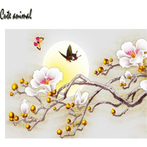 Chinese Style Magnolia New Diamond Painting 5D DIY Full Drill Diamond Embroidery Mosaic Cross Stitch Month Landscape Decor