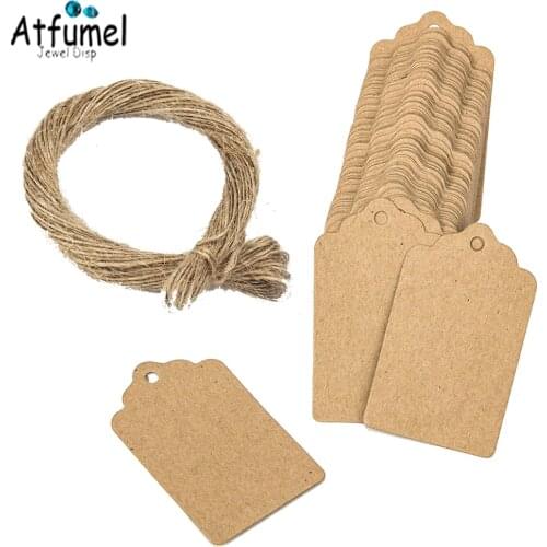 100pcs/Lot Paper Gift Tag With Rope Festival Note DIY Price Label Hanging Kraft Scalloped Wedding Party Card