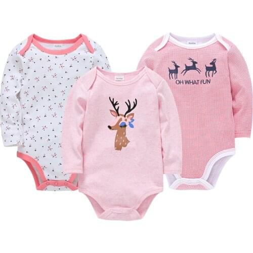 2021 3 Pcs/lot Baby Girl Bodysuit Long Sleeve Lovely Print 100%Cotton Clothes ropa bebe Newborn Body Jumpsuit