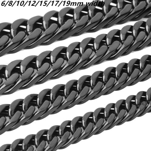 6/8/10/12/15/17/19mm Wide Punk Black 316L Stainless Steel Double Curb Cuban Link Chain Necklace Jewelry Gift For Men Women