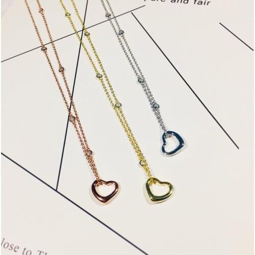 Trendy Zircon Chain Open Heart Pendant Necklaces S925 Sterling Silver Hot Fashion Ladies Jewelry Wholesale Valentine Gift