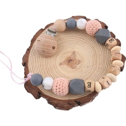 1pc Pacifier Chain Clip Personalised Name Baby Teether Gifts Wooden Rodent Nipple Holder Perle Silicone Beads ChildenS Goods