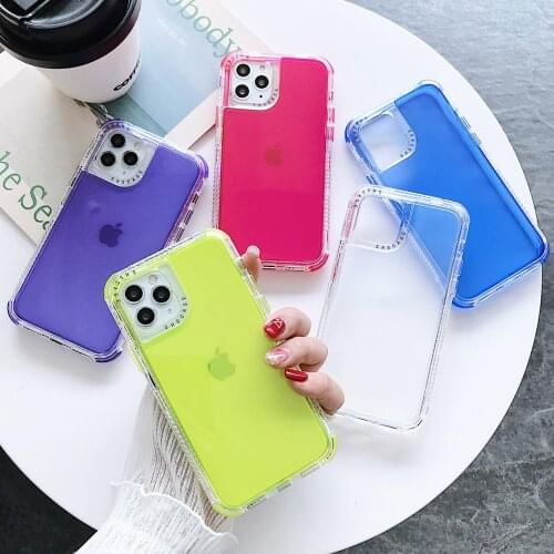 Case for iPhone 12 11 Pro Xs Max XR 7 8 6S Plus PC Bumper + Soft TPU Full Protective Candy Color Clear Skin Phone Back Cover