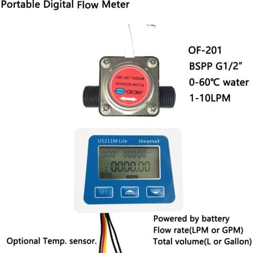 US211M Lite Digital Flow Mete OF201 1-10L/min Fuel 5V Flow Reader hall effect water flow sensor with Temperature Sensor Saier