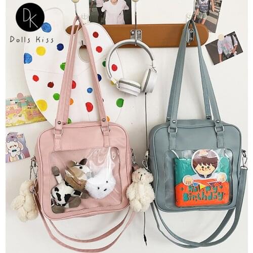 Ladies Fresh Handbag Female Japanese Anime Transparent Ita Bag Women Bear Pendant Messenger Bag Casual Square Ita Bag for Girls
