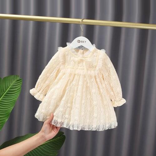 Childrens Long Sleeve Sweet Lace Dress Baby Girls Princess Fairy Party Dress Infants Lace Spring Autumn Kids