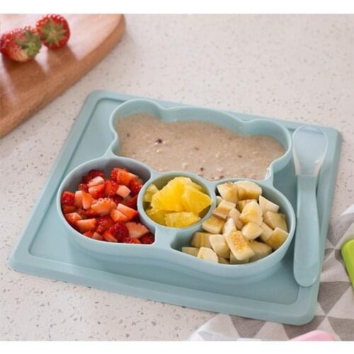 Baby Kids Silicone Feeding Bowl Cute Cartoon Bear Plate With Spoon Infants Supplementary Food Training Bowls Learning Plate Hot