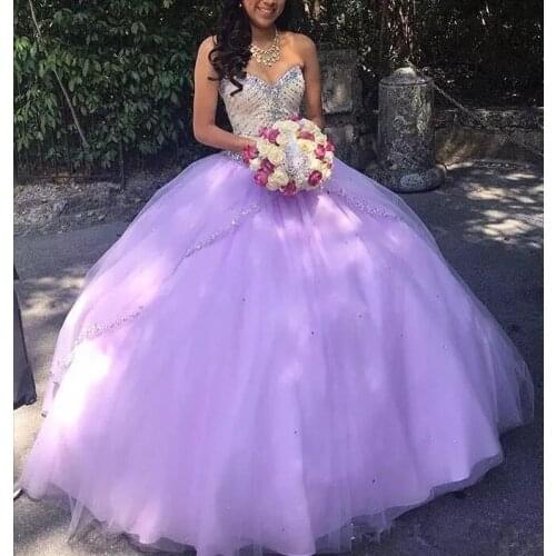 Elegant Lavender Quinceanera Dresses Sweetheart Beaded Sequins Tulle 2019 Cheap Prom Gowns Vestidos de Debutante 15 Anos