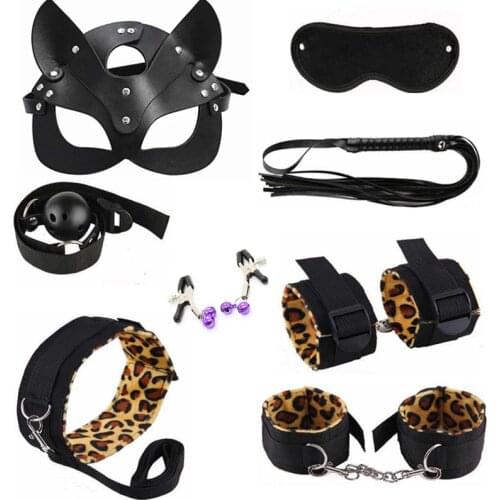 Erotic mask Sex Products Erotic Toys for Adults BDSM Sex Bondage nylon Set Handcuffs Nipple Clamps Gag Whip Rope Sex Toys