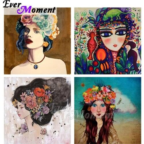 Ever Moment Diamond Painting Girl Flower Full Square Resin Drill Diamond Embroidery Art Handmade Bedroom Wall Decoration ASF2110