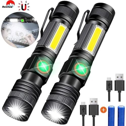 2pcs 8000LM USB Rechargeable Flashlight Super Bright Magnetic Torch with Cob Sidelight Waterproof Zoom Bicycle Light For Hiking