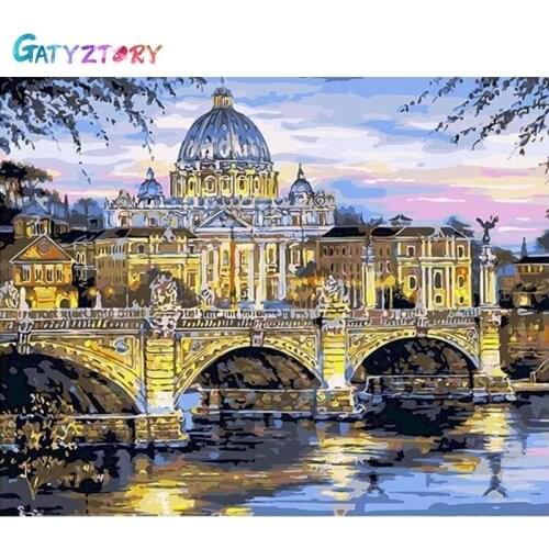 Gatyztory Framed Castle Painting By Numbers For Adults Landscape Coloring By Numbers Home Wall Decor Acrylic Paints Set