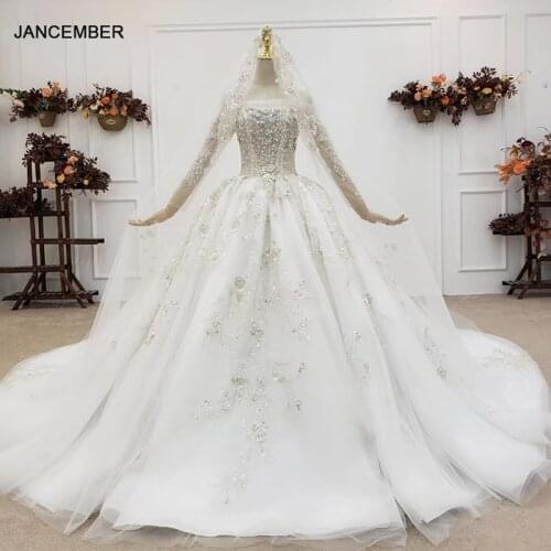 HTL1552 Mariage Ball Gowns Veiled Luxury Wedding Dress 2020 Bead Sequined Crystal Pleat Boat Neck Lace Up Back Свадебное платье