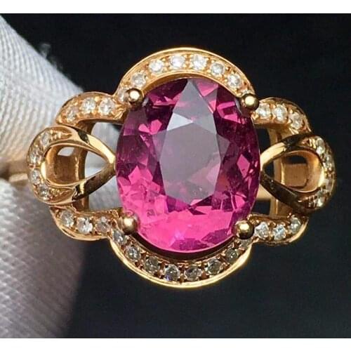 Rubillite Ring Fine Jewelry Pure 18 K Gold Natural Rubi Tourmaline 2.5ct Gemstone Diamond Gift Female Rings for Women Fine Ring