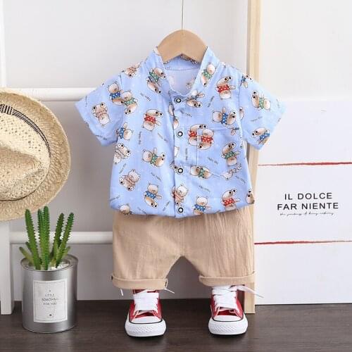 2020 Summer Toddler Infant Baby Boys Clothing Sets Short Sleeve Bear Shirt Shorts Children Vacation Casual Clothes