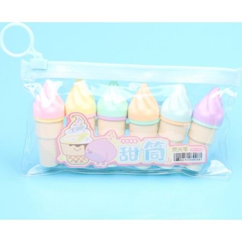 New Arrivals Ice Cream Shaped Mini Highlighter 6 Pcs Cute Pastel textmarker School Office Kawaii Stationery Supply DIY Creation