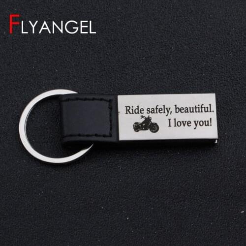 Fashion Key Holder Rider Biker Car Key Tag Ride Safe Beautiful I Love You Engraved Motorcycle Keyring Wife Girlfriend Gifts