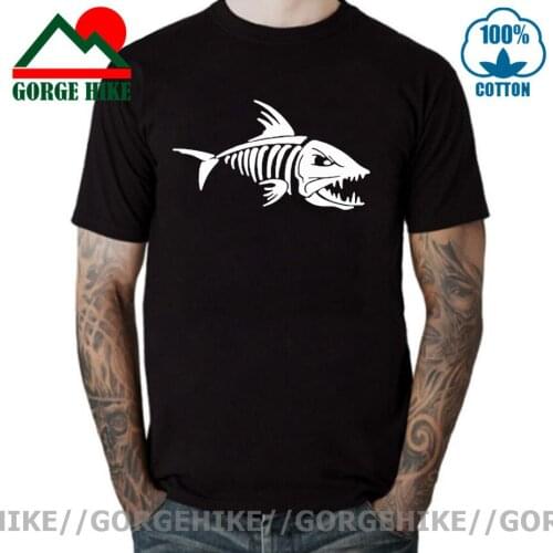 GorgeHike Mens Clothing Brand 2021 Fisherman Tshirts Skull Fish-Bones Print T Shirt Men Cotton O-Neck Fishinger Gift Top Tees