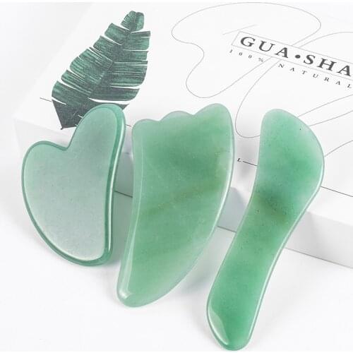 3 PCS Jade Gua Sha Tool Box Set Natural Aventurine Massage Tools Scraping Stone SPA Body Face Healing Health Care Beauty Crystal