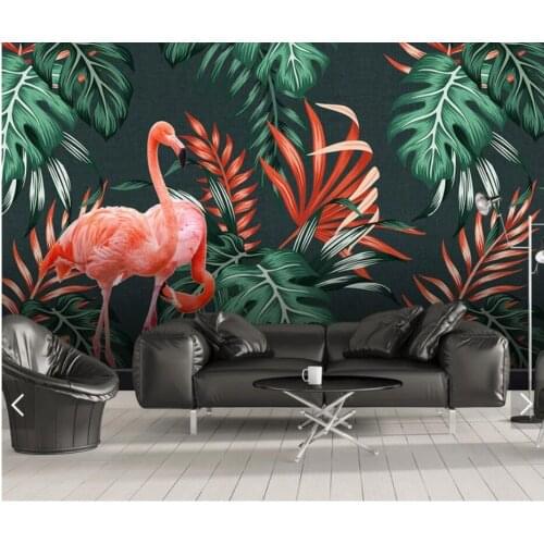 Tropical Leaf Flamingo Wall Papers for Walls 3 D Mural Wallpaper for Bedroom Backdrop Photo Wallpaper Floral Contact Paper
