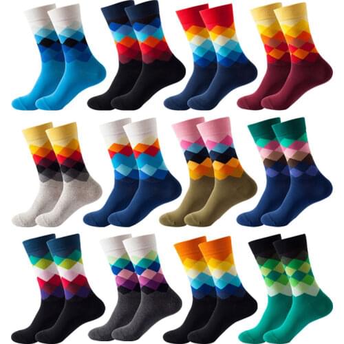 New Novelty Mens Socks Stripe Women Hip Hop Harajuku Classic Geometry Triangle Square Happy Skateboard Tube Funny Christmas Gift