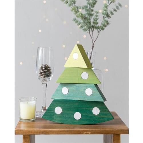 Christmas Tree Solid Wood Craft Creative Table Ornaments Home Decor Crafts Miniatures TV Cabinet Small Decorations Holiday Gift