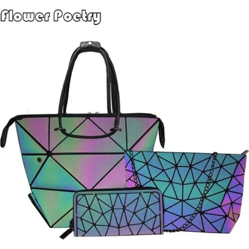 Fashion Set Luminous Women Handbags Geometric Ladies Chain Shoulder Bags New Female Holographic Leather Messenger Bags Bolsas