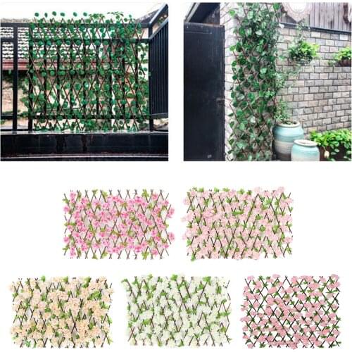Ivy Fencing Panel with Leaves Sakura Wooden Fence Artificial Hedge Outdoor Decorative for Balcony Patio Garden Yard