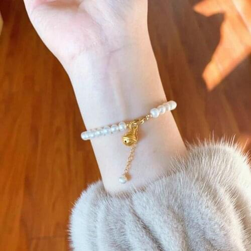Whole 100% Real 925 Sterling Silver Adjustable Bracelets Golden Bell Will Ring Purely Silver Pearl Beads Exquisite Jewelry