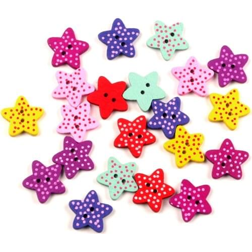 50pcs Mixed Star Wooden 2 Holes Buttons For Clothing Needlework Scrapbooking Wood Botones Decorative Crafts Diy Accessories