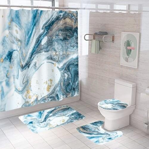 Luxury Marble Shower Curtain Blue Flow Gold 3D With Non Slip Rug Mat Bathroom Curtain Waterproof Polyester Home Decor 180x180