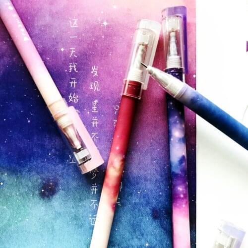 L22 2X Fantastic Galaxy Starry Sky Press Gel Pen Writing Pen Stationery School Office Supply Student Gift Black Ink 0.5mm