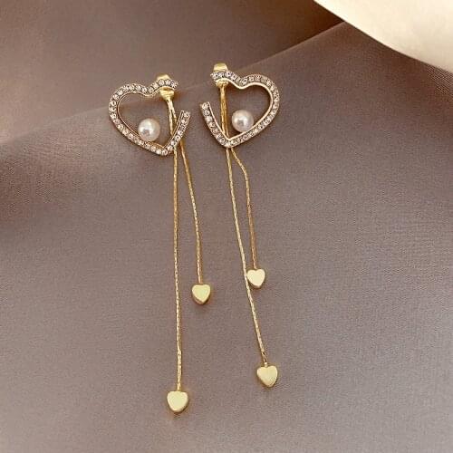 Heart-shaped Lines Tassel Earrings Simple Small Sequins Chain Gold Silver Color Dangle Earrings Female Party Jewelry