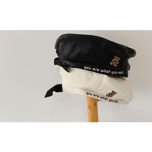 2021 ball children Korean hat simple leather tide treasure girls beret hip-hop bear flat navy hat 52-54cm