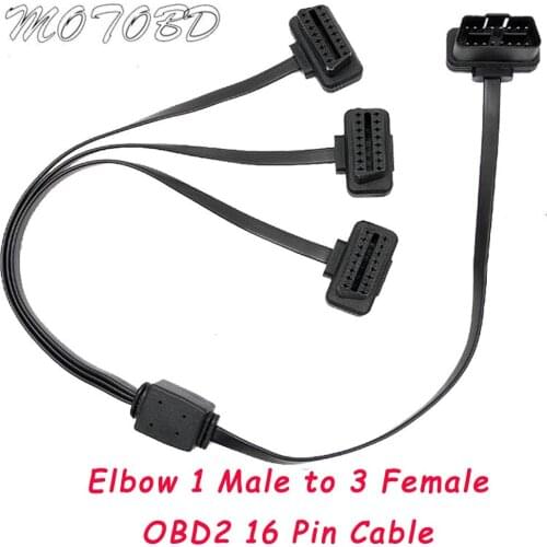 Universal Elbow 16 Pin M/F Male To OBD2 3 in1 Connector Three Female 16PIN OBD Port Extension Cable with Switch for Car Scanner