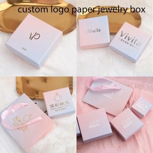 Pink Gradient Blue Jewelry Packaging Paper Box Bag Set Custom Logo Necklace Ring Earrings Bracelet Storage Boxes Gift Wedding